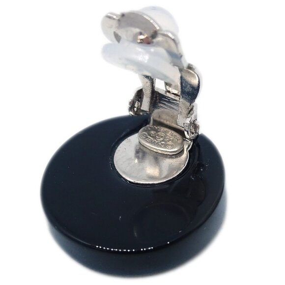 Chanel Button Earrings Clip-On Rhinestone Black - Picture 4 of 4